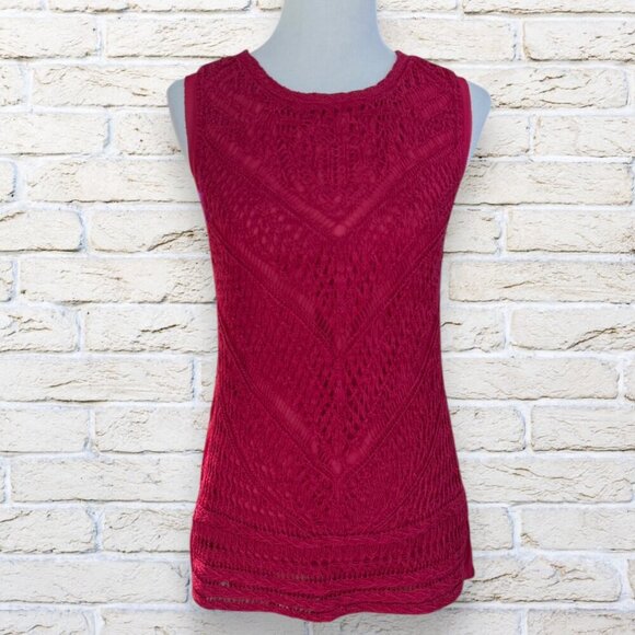 Lucky Brand Crochet Tank Top - Deep Red Size Small - Picture 1 of 6